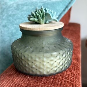 Textured Green Glass Jar with Succulent Lid